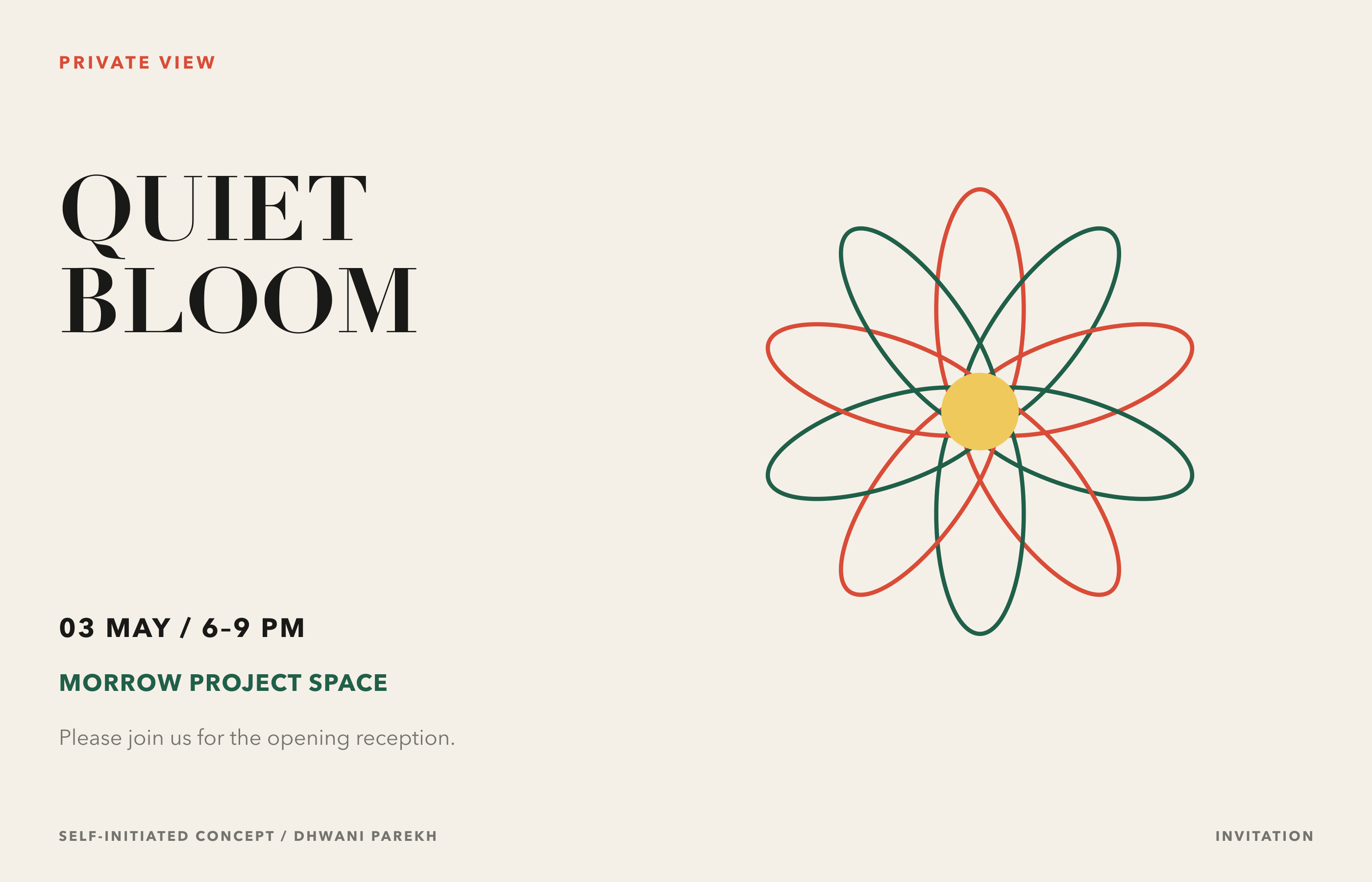 Quiet Bloom private view invitation with the line-drawn flower