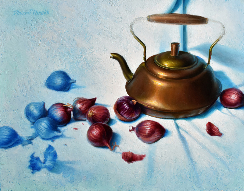 Copper kettle and onions